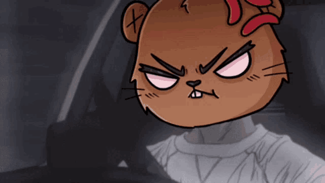 a cartoon drawing of a cat with a very angry face