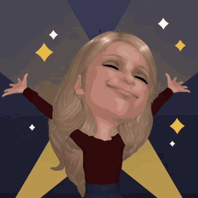a cartoon woman with her arms outstretched is smiling