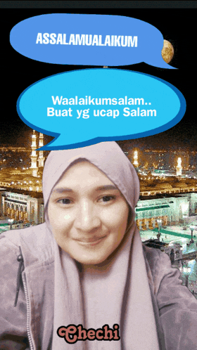 a picture of a woman with a speech bubble that says " assalamualaikum "