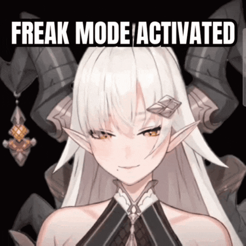 a picture of a girl with horns and the words freak mode activated behind her