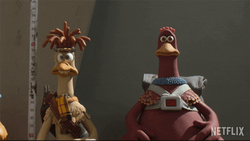 two chickens are standing next to each other with a netflix logo on the bottom