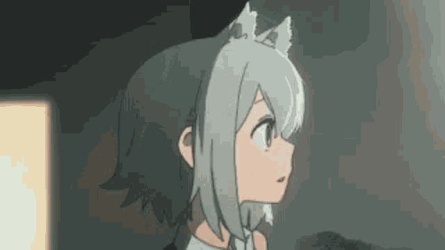a close up of a girl with cat ears in a room .