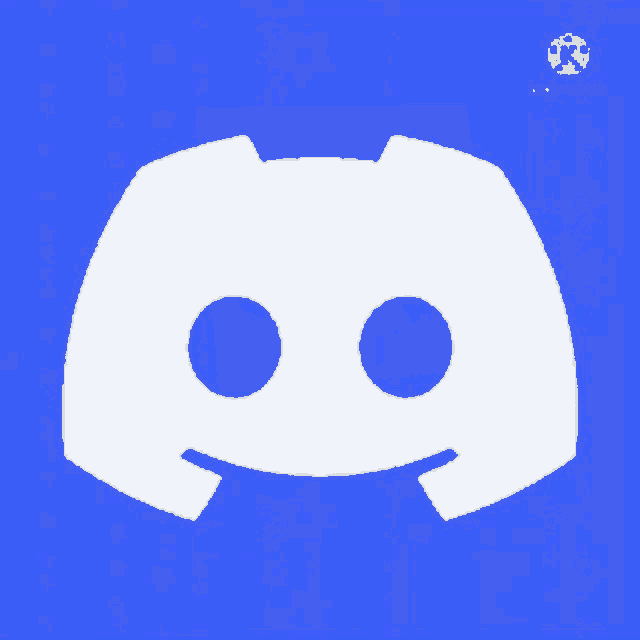 a white discord logo on a blue background with a black border
