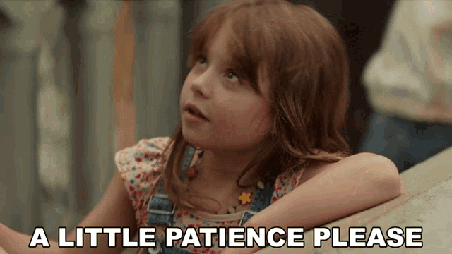 a little girl with the words " a little patience please " above her