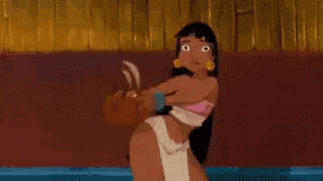 a cartoon girl in a bikini is standing in front of a wall holding a turtle .