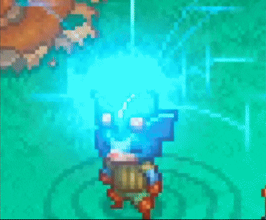 a pixel art drawing of a person shooting a blue light
