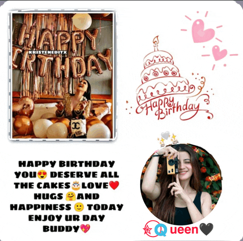 a happy birthday card with a picture of a woman and a cake