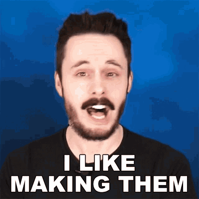 a man with a beard is making a funny face and says i like making them