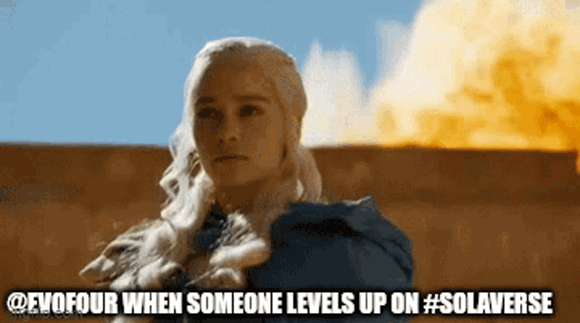 a picture of a woman with a caption that says evofour when someone levels up on