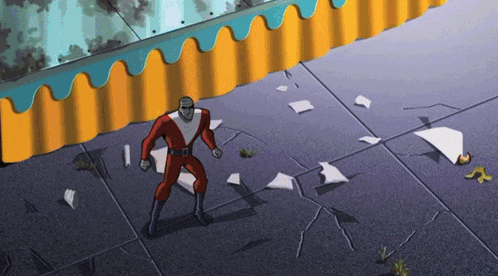 a cartoon of a man in a red and white superhero costume