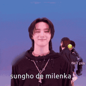a man with his eyes closed has sungho de milenka written on the bottom of his face