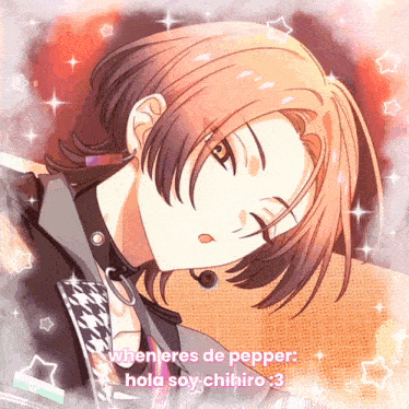 a picture of a boy with the words " wheneres de pepper hola soy chihiro " below him