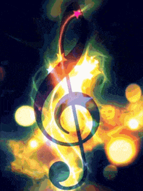 a treble clef is surrounded by a glowing background