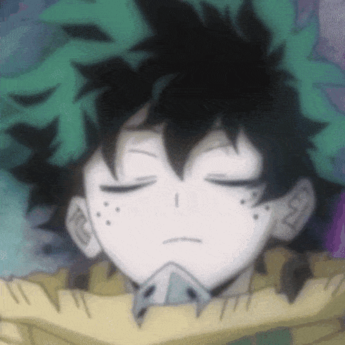 a close up of a anime character with his eyes closed .