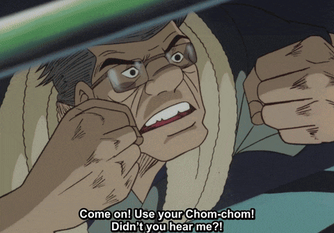 a cartoon of a man saying come on use your chom-chom didn 't you hear me ?