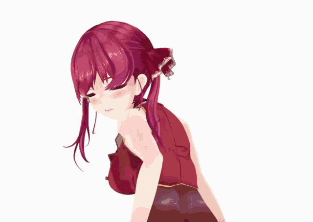 a red haired anime girl with a bow on her head