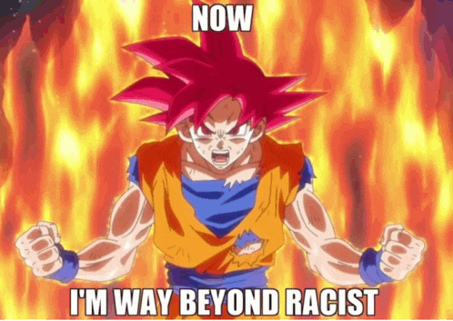a picture of a cartoon character with red hair and the words now i 'm way beyond racist