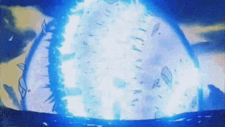 a blue light is coming out of a sphere in the water .