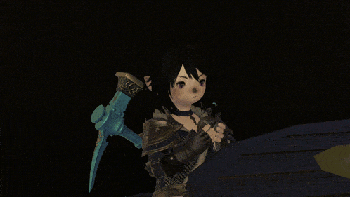 a cartoon character is holding a sword with the letter s on it