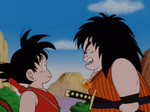 a cartoon of a man with a sword standing next to another man