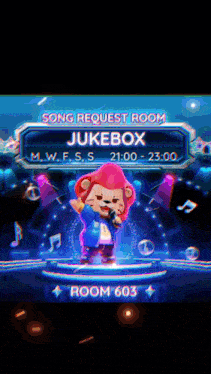 a cartoon character singing into a microphone in a jukebox