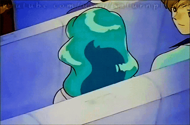 a cartoon of a woman with blue hair and the words saturnplus