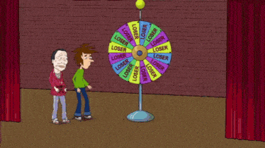 a cartoon of a man standing next to another man with the word loser written on the bottom