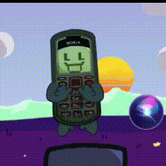 a cartoon of a nokia phone with a smiley face on the screen