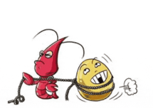 a cartoon of a lobster pulling a smiley face