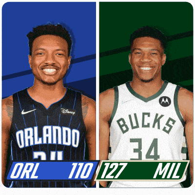 two basketball players from the orlando magic and the bucks are standing next to each other