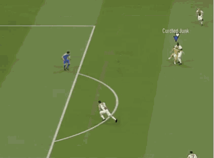 a soccer game is being played with a player named curdled junk in the middle