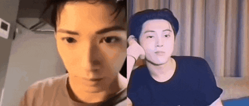 a close up of a person 's face and a close up of a person 's face .