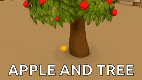 a cartoon illustration of an apple tree with red apples and green leaves .