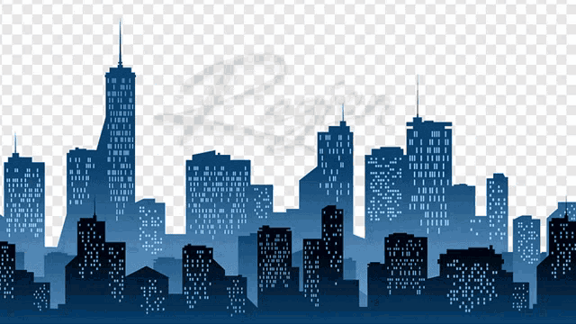 a silhouette of a city skyline at night with a watermark on the bottom right