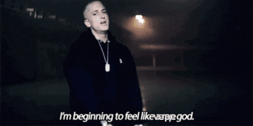 a man is standing in the dark and says i 'm beginning to feel like a pie god