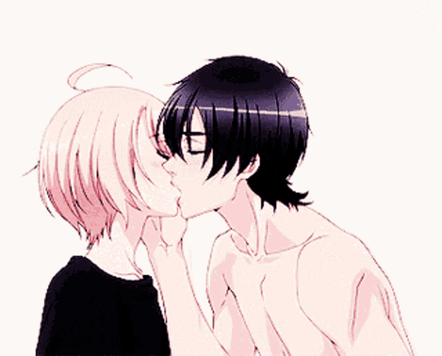 a boy and a girl holding hands and looking at each other