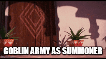 a video game scene with goblin army as summoner written on it