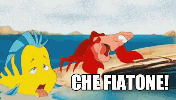 a cartoon of a fish and a crab with the words che fiatone written below them