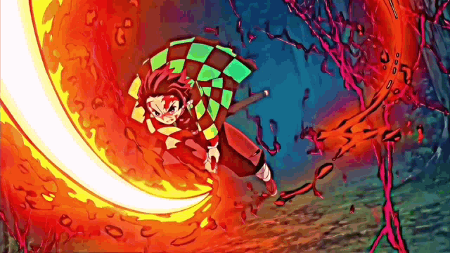 a drawing of a person with a sword and a flame coming out of it