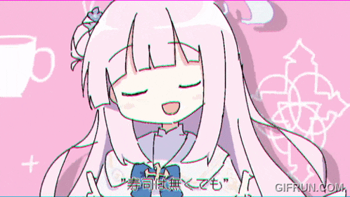 a drawing of a girl with pink hair and the website gifrun.com in the bottom right corner