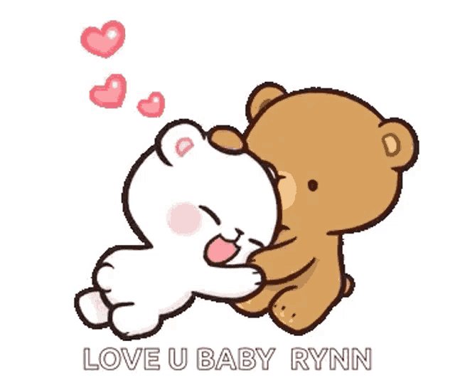 a cartoon of two teddy bears hugging each other with the words `` love u baby lynn '' .