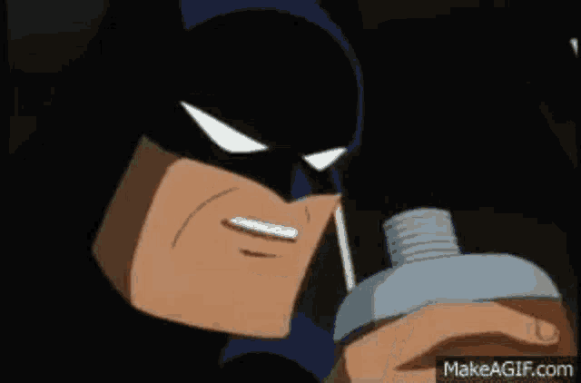 a cartoon character is drinking from a bottle of water .