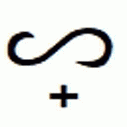 a black infinity symbol with a plus sign next to it on a white background .