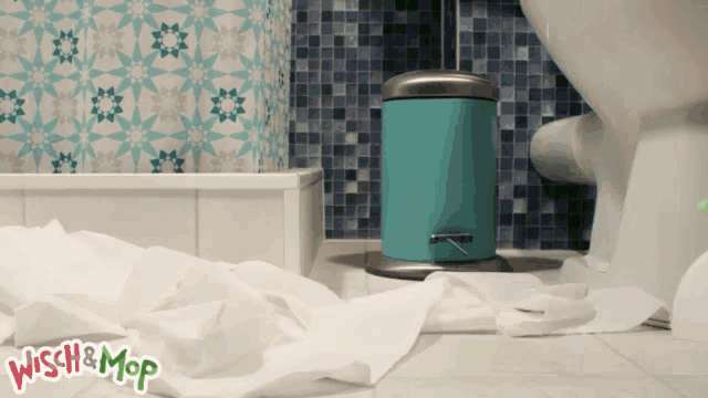 a picture of a bathroom with the words wisch & mop written on the bottom