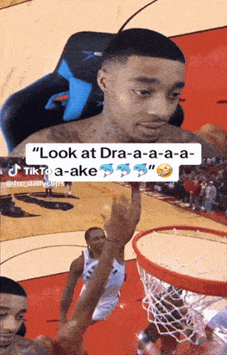 a man sitting in a chair with the words look at dra-a-a-a-a tiktok a-ake