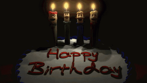 a birthday cake with four candles on it that say happy birthday