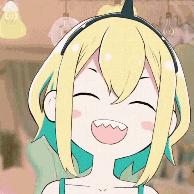 a cartoon drawing of a girl with yellow hair and blue eyes smiling