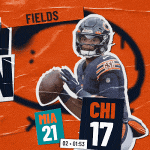 a poster with a bears player holding a football and the number 17 on it