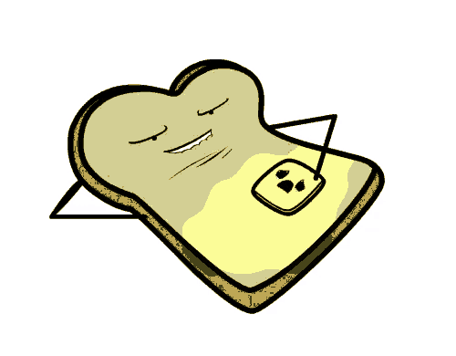 a cartoon drawing of a slice of toast with a smiley face