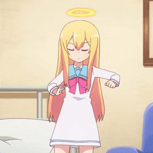 a girl with blonde hair and a halo on her head